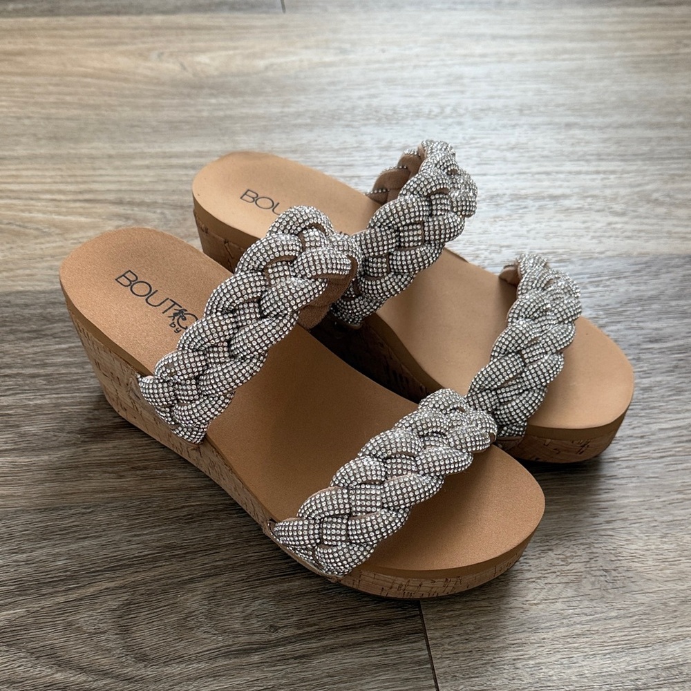 Corky’s Women's Braided Wedge Sandals - Cream and Tan